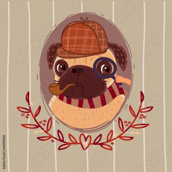 Fototapeta Pug - Sherlock Holmes