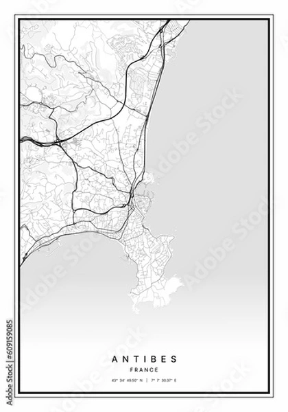 Fototapeta Antibes Map Wall Art | Antibes France Map Art, Map Wall Art, Digital Map Art