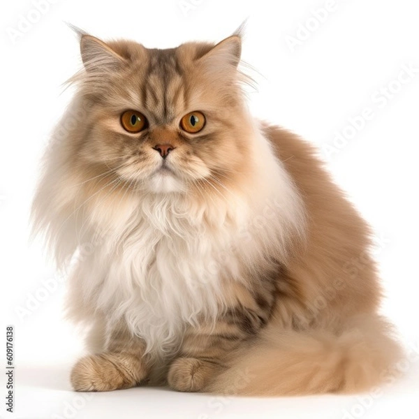 Fototapeta British Longhair cat cat isolated on white background. Generative AI