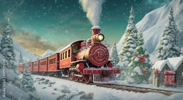 Obraz Christmas Train Background Generative AI