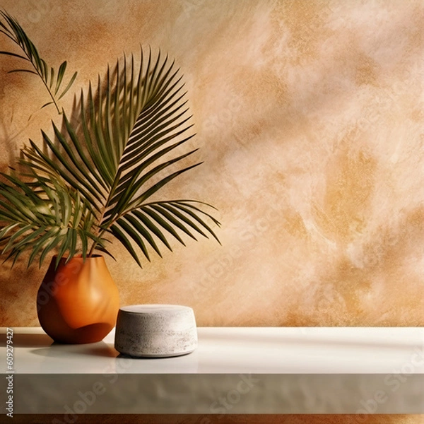 Fototapeta Modern empty pastel brown concrete counter table top in 