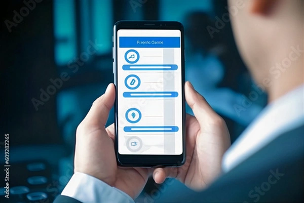 Fototapeta Business performance monitoring concept business man using a smartphone 