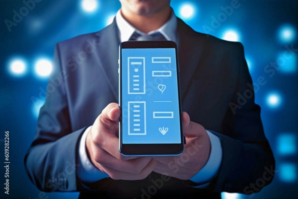 Fototapeta Business performance monitoring concept business man using a smartphone 