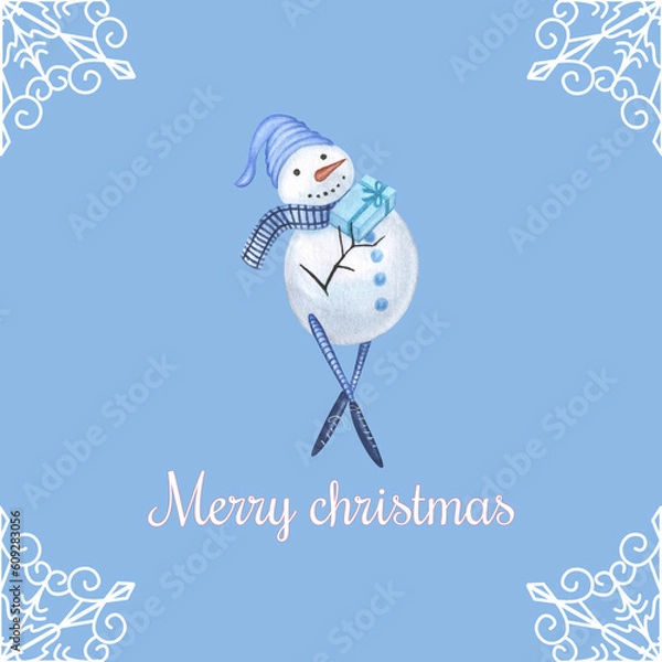 Fototapeta Christmas card with cute snowman