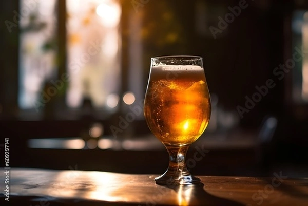 Obraz Beer in a glass on a wooden table