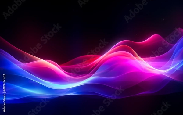Obraz Synthwave style high-speed neon waves and bokeh lighting . Futuristic wallpaper, symbolizing data of information age transfer in a visually captivating design. Illustrative Generative AI.