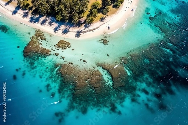 Fototapeta Aerial view on lush tropical island, created with generative AI