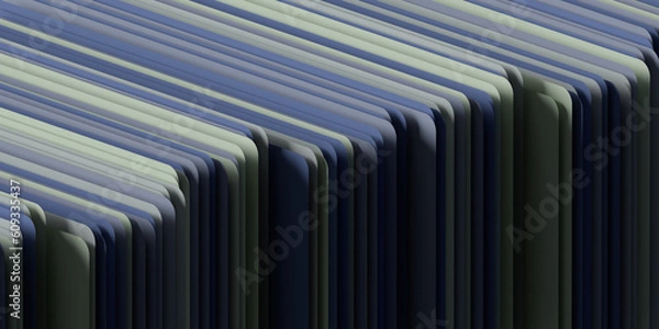Fototapeta Blue and grey office folder files on blank background, copy space. Colorful abstract stripes on 3D render horizontal composition. Stretched effect, striped pattern, set of 6 template