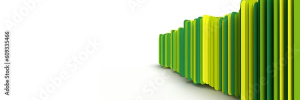 Fototapeta Green - yellow office folder files on white background, copy space. Colorful abstract stripes on 3D render horizontal composition. Stretched effect, striped pattern, set of 6 template