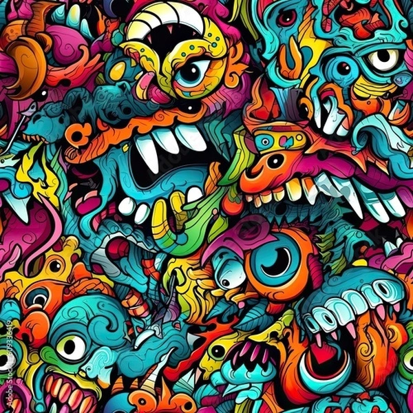 Obraz Psychedelic Street Jive: Vector Goofy Graffiti Art Patterns Generative AI 