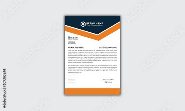 Obraz Modern Corporate and Creative Letterhead Design Template Vertical Name Minimal Simple and Clean White Black and Orange Business Vector Illustration Colorful Gradient Letterhead Design Banner
