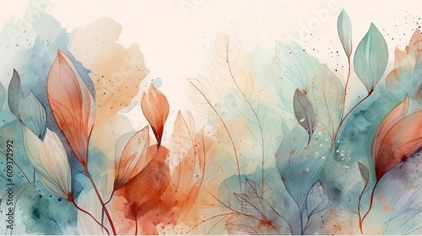Fototapeta Abstract Watercolor Botanical Line Art Background. Generative ai.
