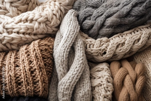 Obraz abstract texture and pattern of chunky knits, created with generative ai