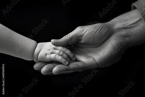 Obraz Parent and baby holding hands, showcasing the bond between them, baby Generative AI