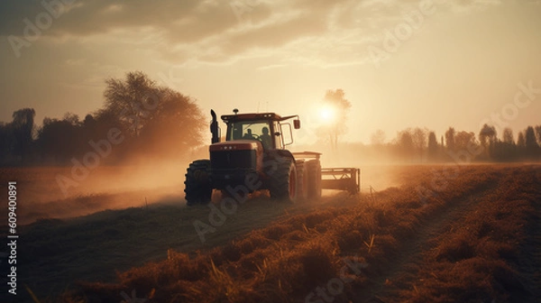 Fototapeta tractor on the field, Generative AI