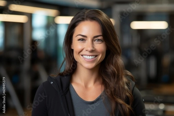 Obraz Portrait of a beautiful young woman smiling at camera in a gym