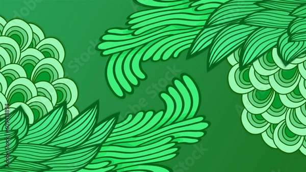 Fototapeta Excellent abstract green background with doodle lines. Vector illustration