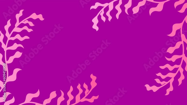 Fototapeta Abstract purple background of floral shapes, lines on white background with blank space in center for text. Minimalist wavy background.