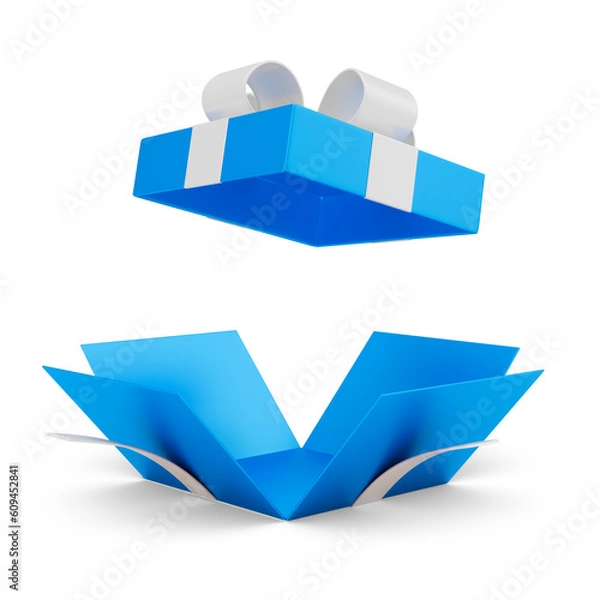 Obraz open gift box with blue ribbon 3d rendering