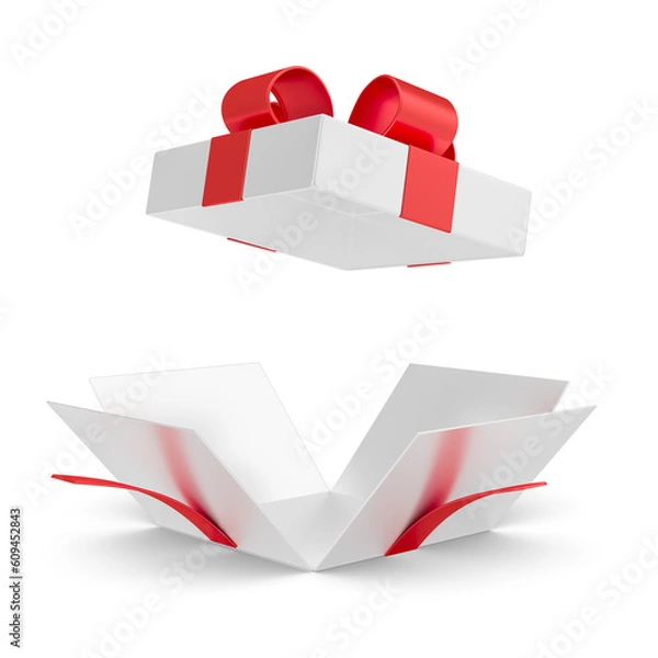 Obraz open gift box with white ribbon 3d rendering