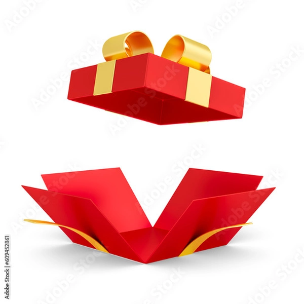 Obraz open gift box with red ribbon 3d rendering