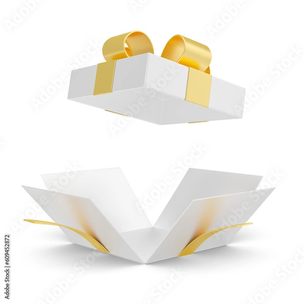 Obraz open gift box with white ribbon 3d rendering