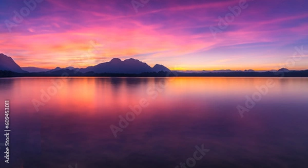 Fototapeta beautiful landscape of a sunset with purple colors