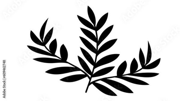 Fototapeta Tree branches with Leaves Shilouette used for floral design resources, invitation, black and white background