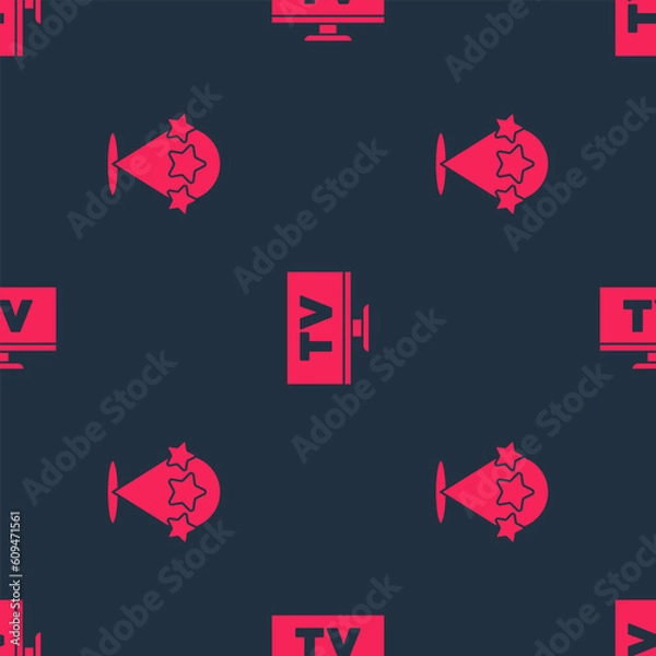 Fototapeta Set Five stars rating review and Smart Tv on seamless pattern. Vector