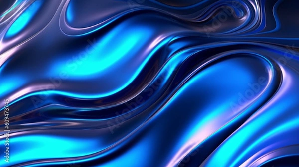 Obraz Neon blue metallic liquid background. IA generative.

