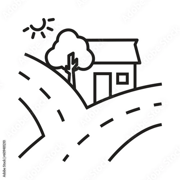 Obraz home, tree, road, village home icon