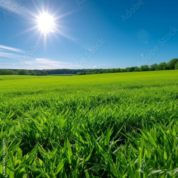 Fototapeta green field and blue sky