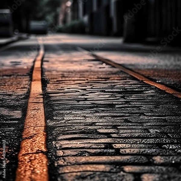 Obraz old road brick path with a white line