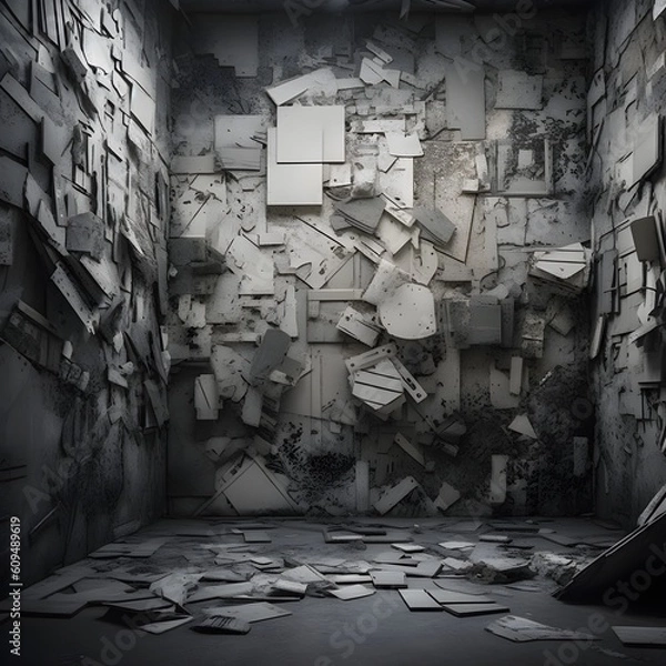 Obraz grey room with textured squared tiles surface