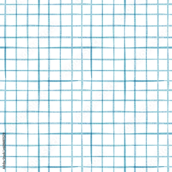 Obraz Colorful blue checkered pattern. Seamless watercolor abstract geometric pattern