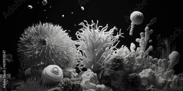 Obraz Black and white underwater landscape, ocean scene, seascape, Generative AI