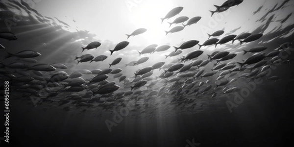 Obraz Black and white underwater landscape, ocean scene, seascape, Generative AI