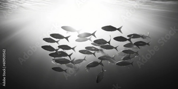 Obraz Black and white underwater landscape, ocean scene, seascape, Generative AI