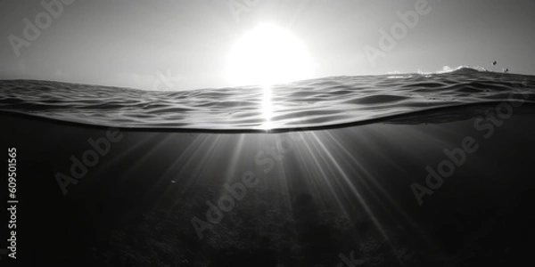 Obraz Black and white underwater landscape, ocean scene, seascape, Generative AI