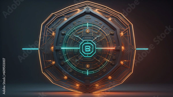 Fototapeta Illustration of a high-tech security system shield