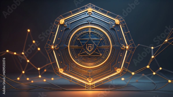 Fototapeta Illustration of a high-tech security system shield