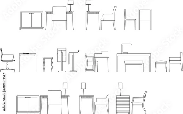 Fototapeta Illustration vector sketch of office employee work area side view