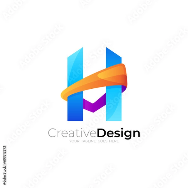 Fototapeta Abstract letter H logo with simple design, colorful style