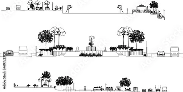 Fototapeta Vector sketch illustration section of tree plant looking from above