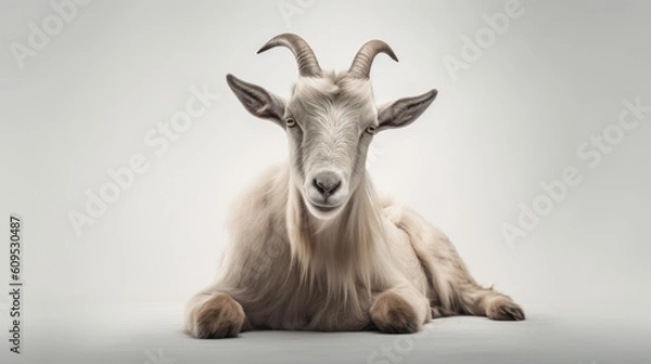 Obraz The goat sits on a white solid background