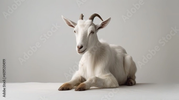 Obraz The goat sits on a white solid background