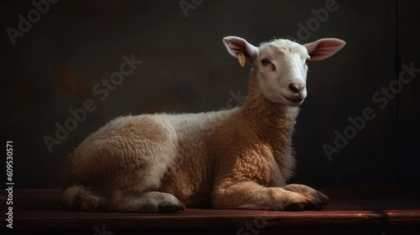 Obraz The lamb sits on a solid background