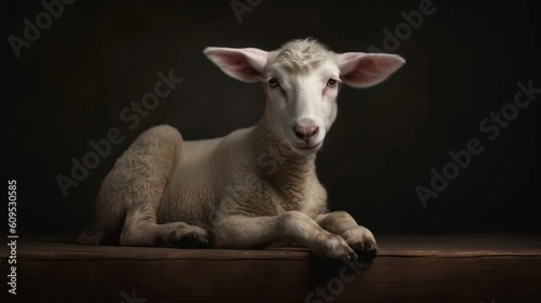 Obraz The lamb sits on a solid background