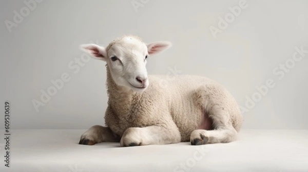 Obraz The lamb sits on a white solid background
