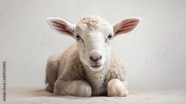 Obraz The lamb sits on a white solid background